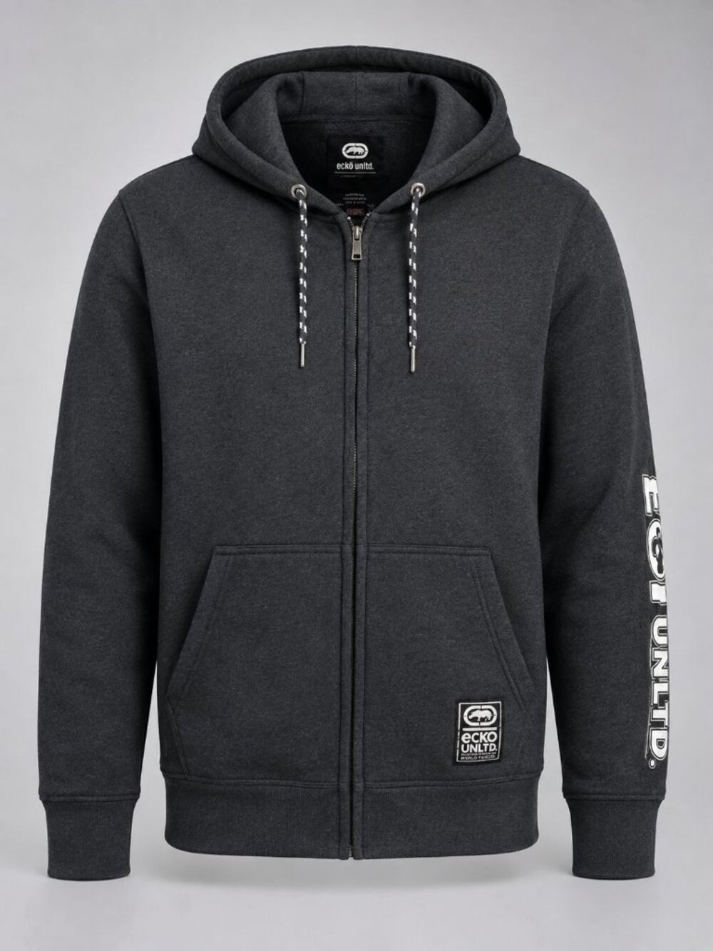 Ecko Unltd Mens Large Hoodie Gray Fleece Zip-Up Hooded Sweatshirt NWT MSRP $58